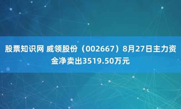 股票知识网 威领股份（002667）8月27日主力资金净卖出3519.50万元