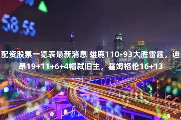 配资股票一览表最新消息 雄鹿110-93大胜雷霆，迪昂19+11+6+4帽弑旧主，霍姆格伦16+13